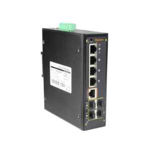 Q-IE-7200-4P-4S-R<br><span>7200 Series - 8-Port Gigabit Easy Managed Industrial PoE Switch with 4 × PoE ports, 4 × SFP uplinks, and dual DC input.</span>