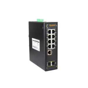Q-IE-7200-8P-2S-R<br><span>7200 Series – 10-Port Gigabit Industrial PoE Switch with 8 × PoE ports, 2 × SFP uplinks, and dual DC input.</span>