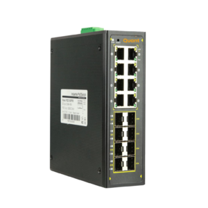 Q-IE-7200-8P-8S-R<br><span>7200 Series - 16-Port Gigabit Easy Managed Industrial PoE Switch with 8 × PoE ports, 8 × SFP uplinks, and dual DC input.</span>